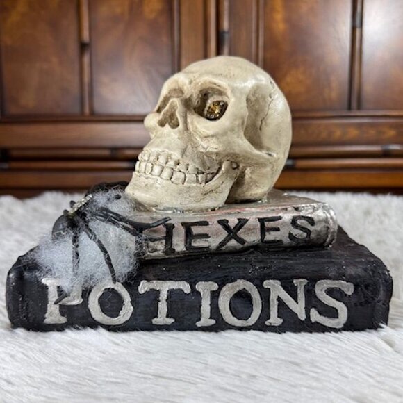 Rhinestone Eyes Skull & Rhinestone Spider Hexes Potions Book Resin Plaster Decor - Picture 2 of 11